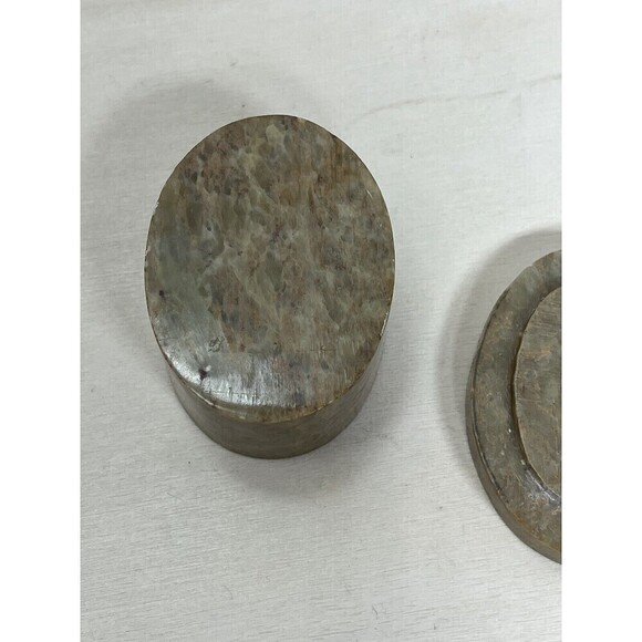 Vintage Soapstone Oval Blue Abalone & Onyx Tulip Inlay Keepsake Box Blue - Picture 12 of 16